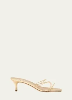 Manolo BlahnikStrappy Metallic Leather Slide Sandals