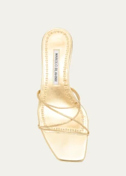 Manolo BlahnikStrappy Metallic Leather Slide Sandals