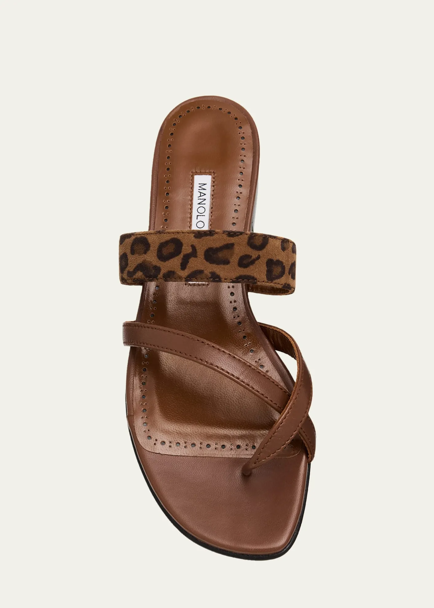 Manolo BlahnikSusa Leather and Leopard-Printed Suede Crisscross Flat Sandals