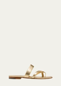 Manolo BlahnikSusa Metallic Crisscross Flat Sandals