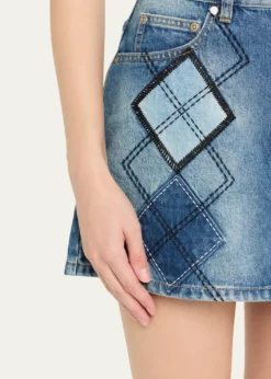 Marc JacobsArgyle Patchwork Denim Mini Skirt