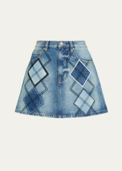Marc JacobsArgyle Patchwork Denim Mini Skirt