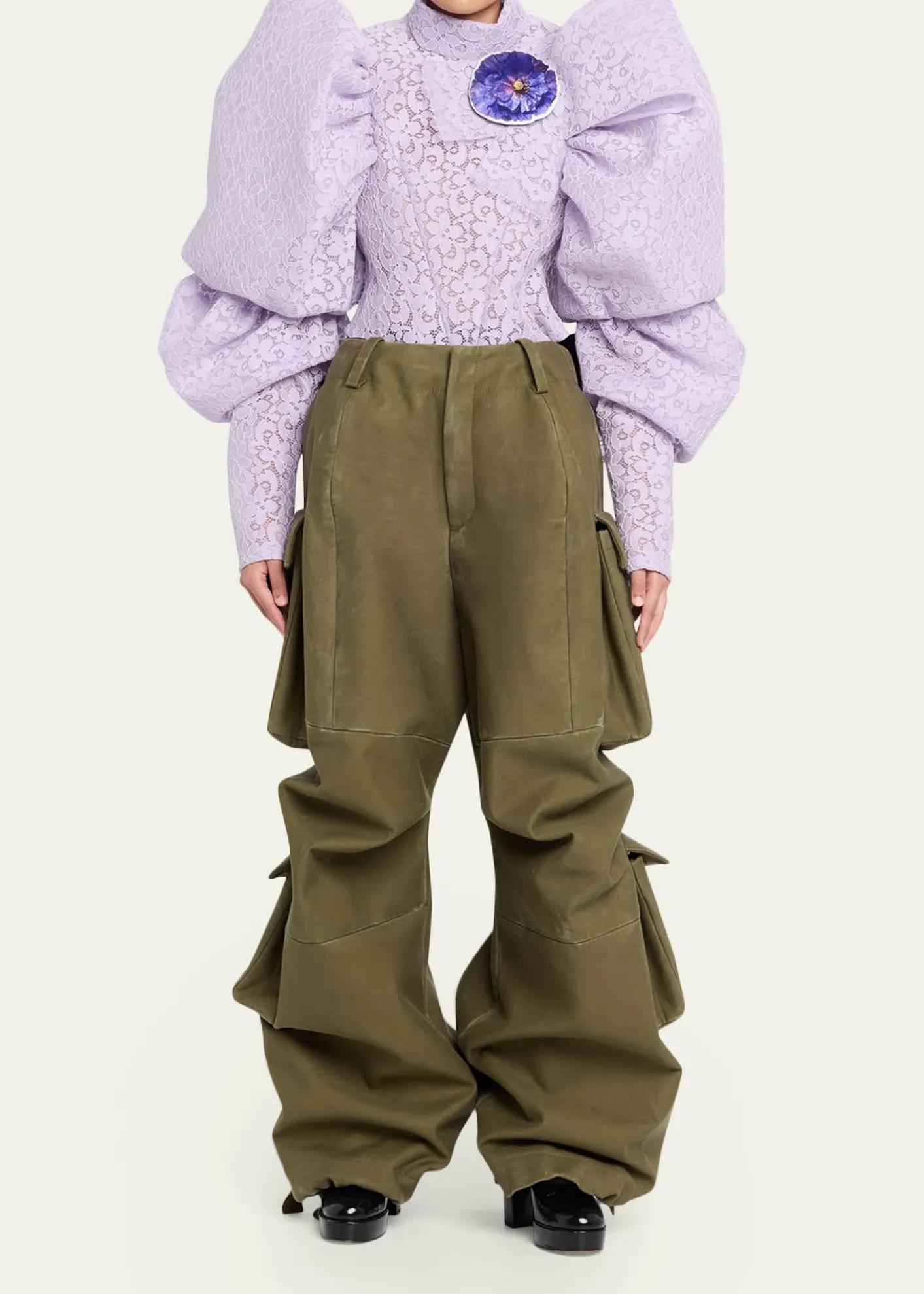 Marc Jacobs RunwayBonded Lace Puff-Sleeve Crop Top