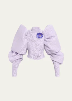 Marc Jacobs RunwayBonded Lace Puff-Sleeve Crop Top