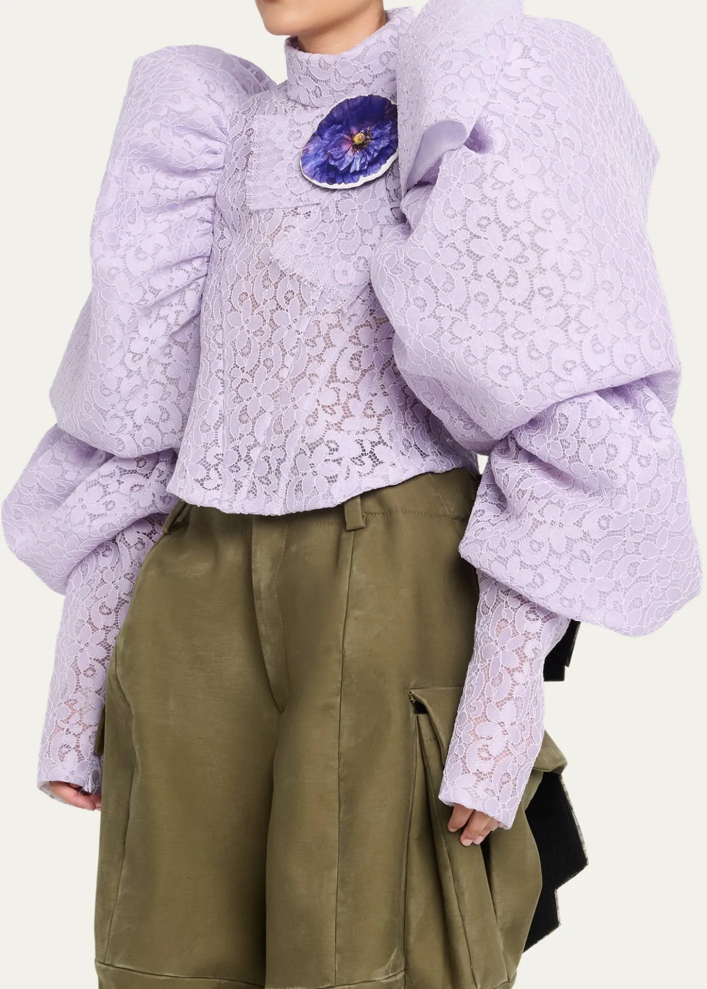 Marc Jacobs RunwayBonded Lace Puff-Sleeve Crop Top
