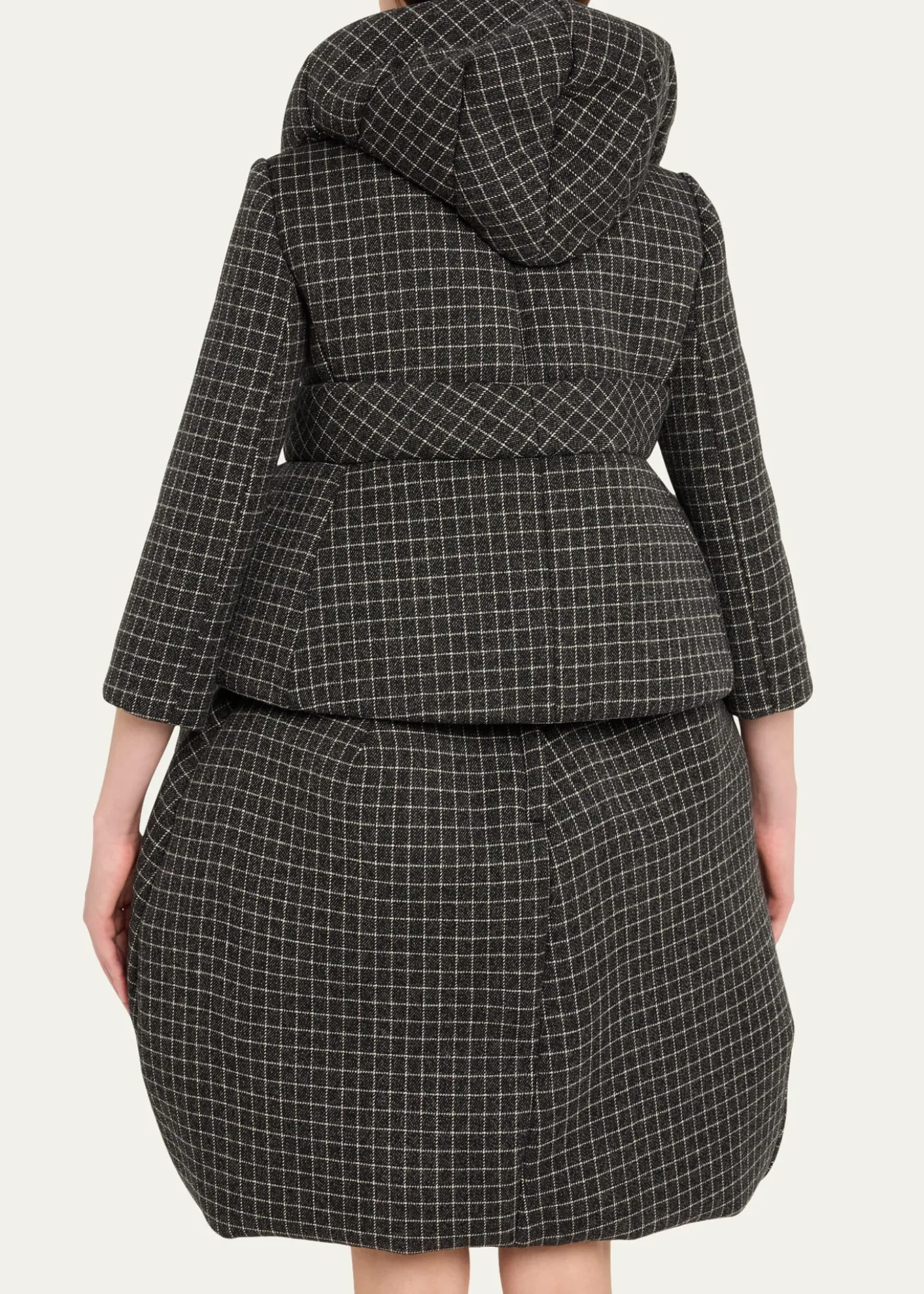 Marc Jacobs RunwayCheck Wool Padded Crop Hooded Jacket