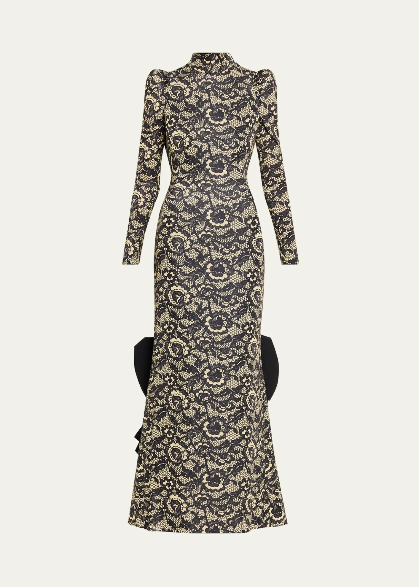 Marc Jacobs RunwayLace-Print Sculptural Long-Sleeve Bow Trumpet Gown