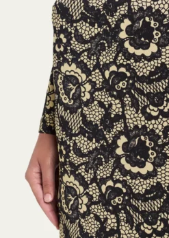 Marc Jacobs RunwayLace-Print Sculptural Long-Sleeve Bow Trumpet Gown