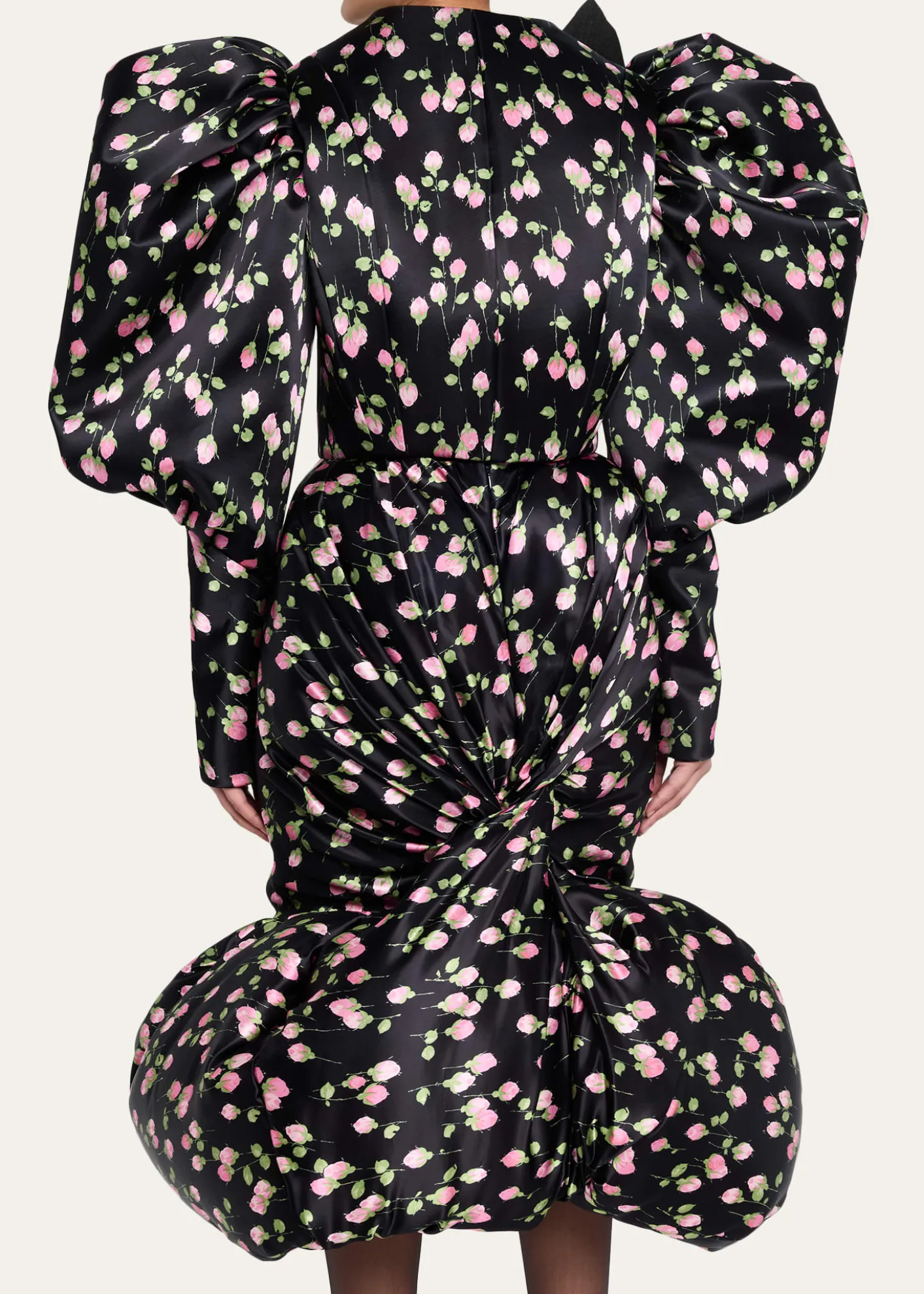 Marc Jacobs RunwayRose-Print Satin Bow Balloon-Sleeve Crop Jacket