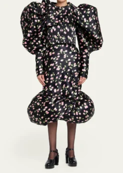 Marc Jacobs RunwayRose-Print Satin Bow Balloon-Sleeve Crop Jacket