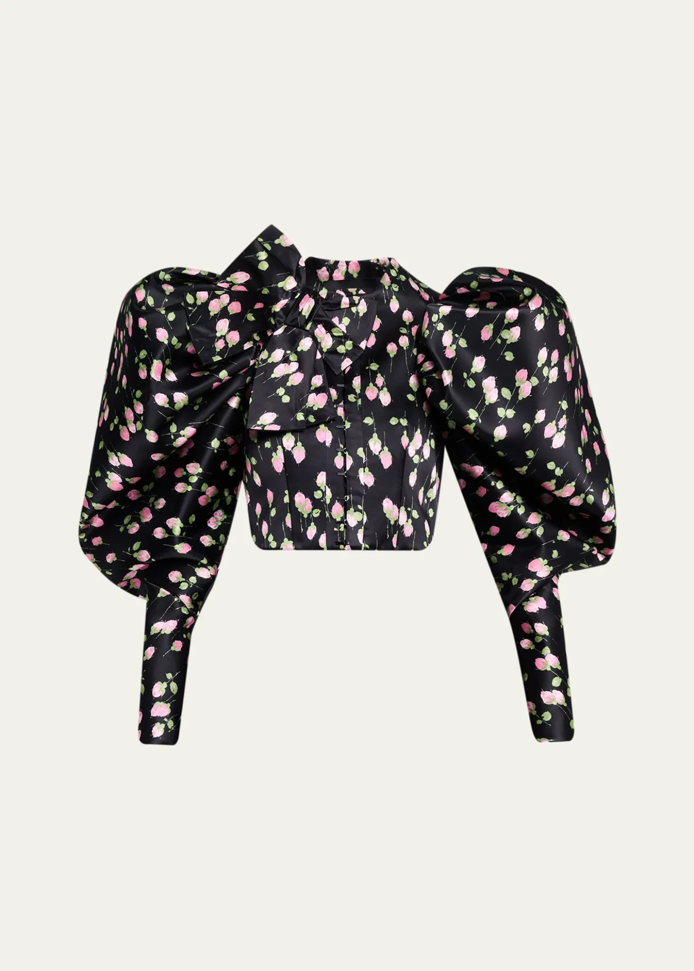 Marc Jacobs RunwayRose-Print Satin Bow Balloon-Sleeve Crop Jacket