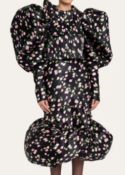 Marc Jacobs RunwayRose-Print Satin Bow Balloon-Sleeve Crop Jacket