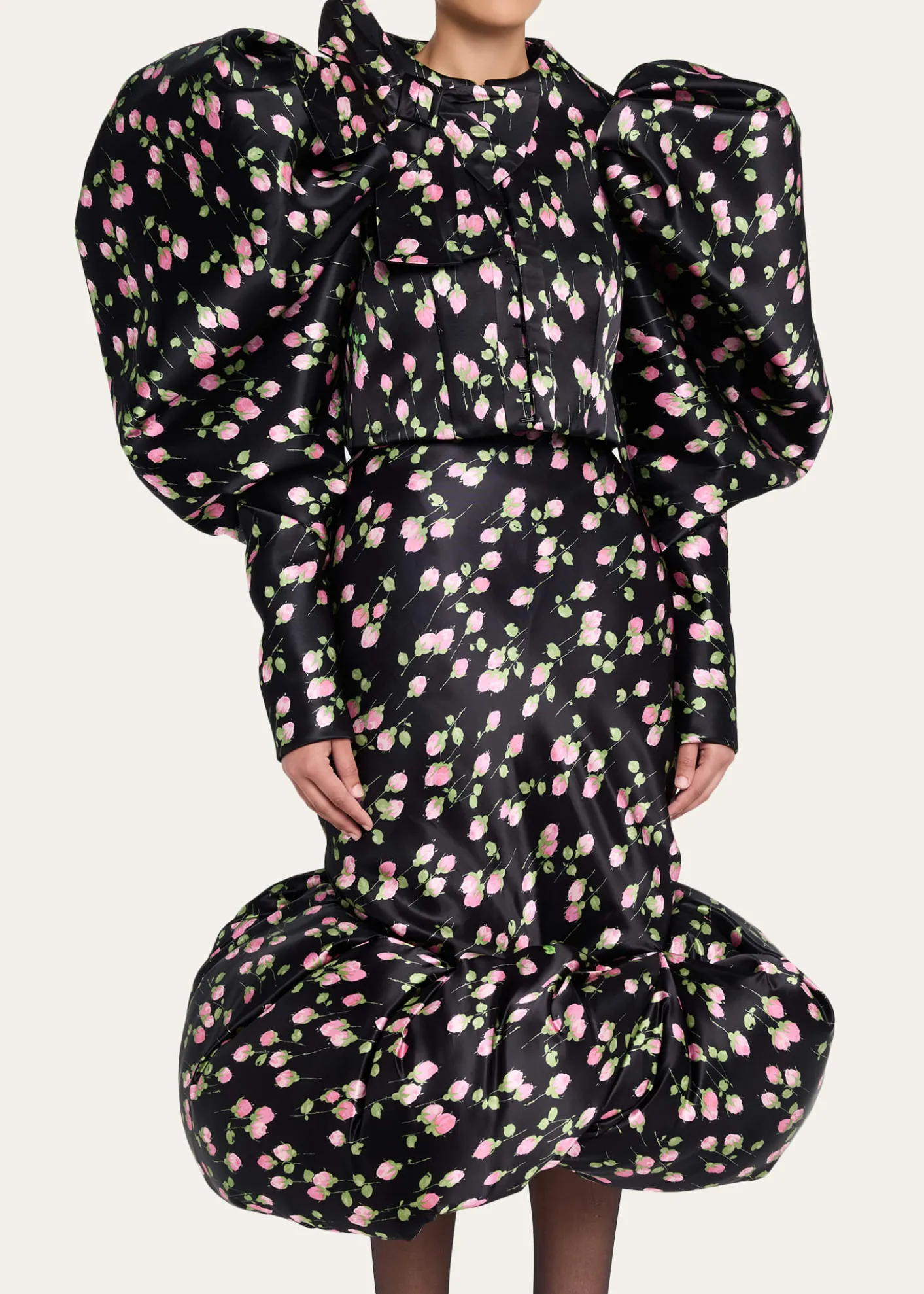 Marc Jacobs RunwayRose-Print Satin Bow Balloon-Sleeve Crop Jacket