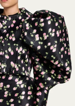 Marc Jacobs RunwayRose-Print Satin Bow Balloon-Sleeve Crop Jacket
