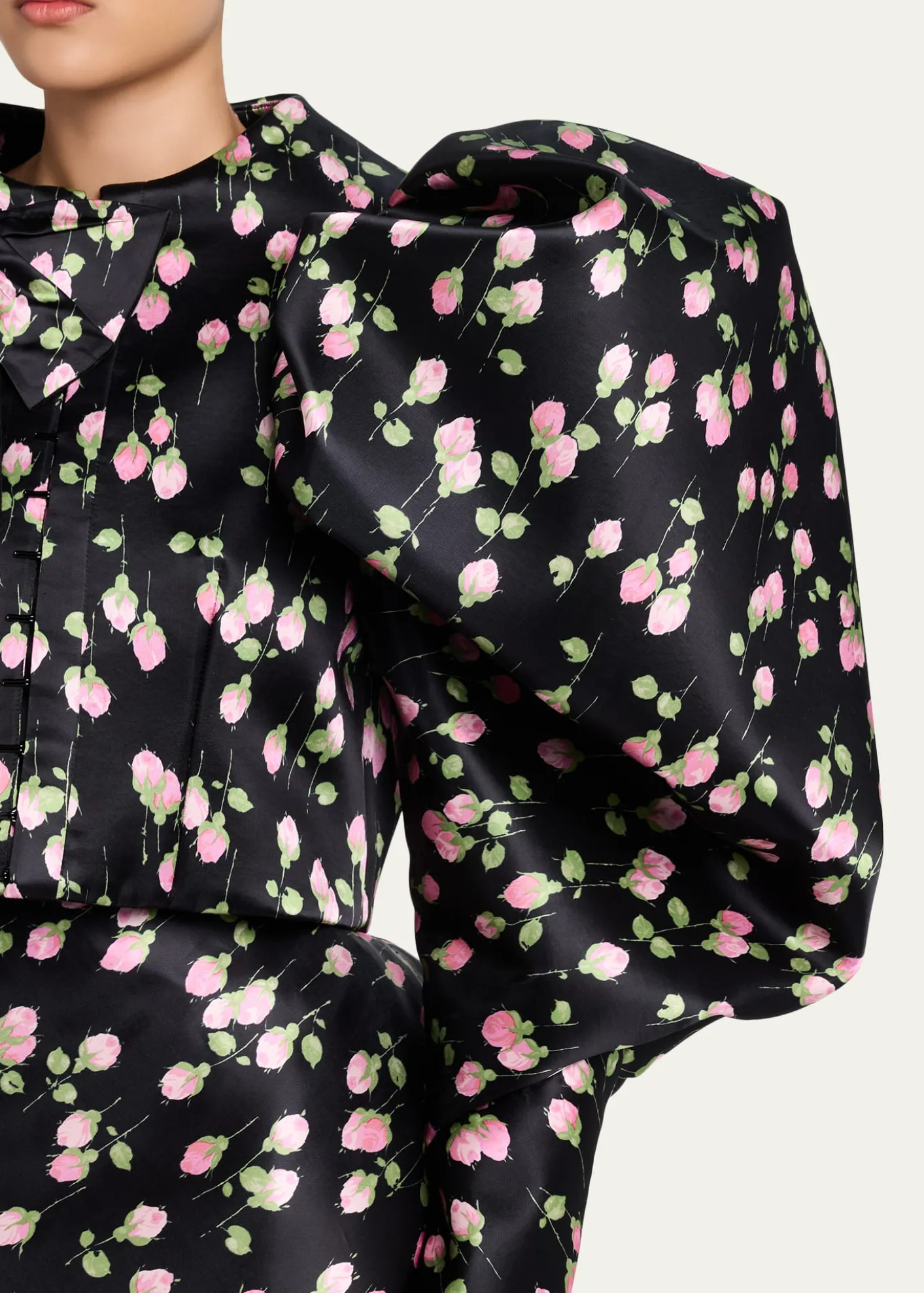 Marc Jacobs RunwayRose-Print Satin Bow Balloon-Sleeve Crop Jacket