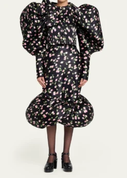 Marc Jacobs RunwayRose Print Satin Bubble Hem Skirt