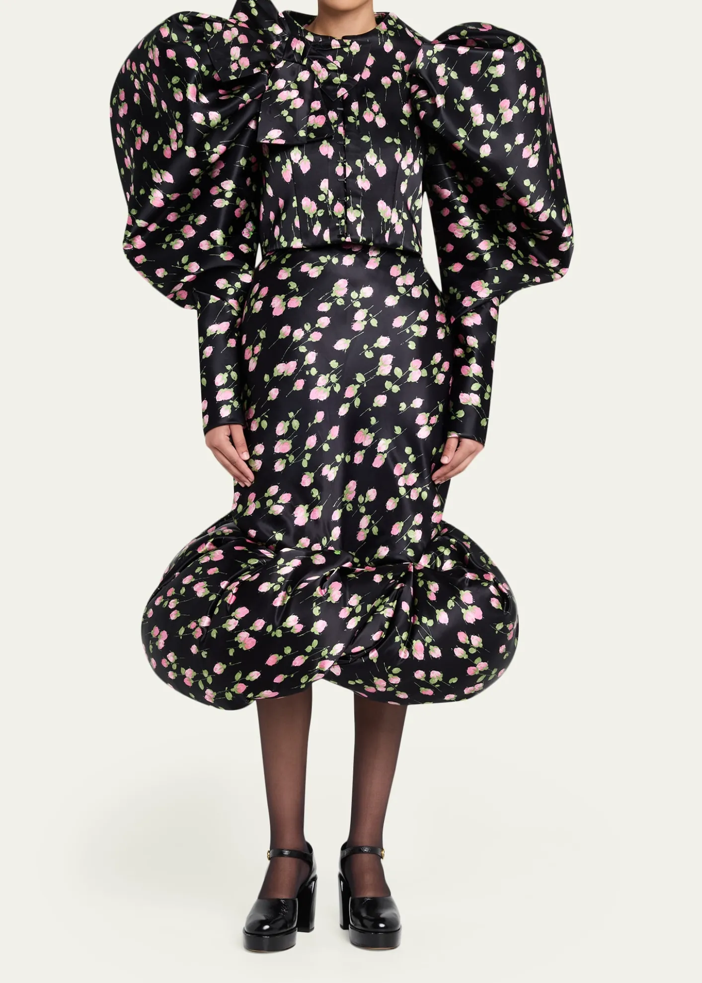 Marc Jacobs RunwayRose Print Satin Bubble Hem Skirt