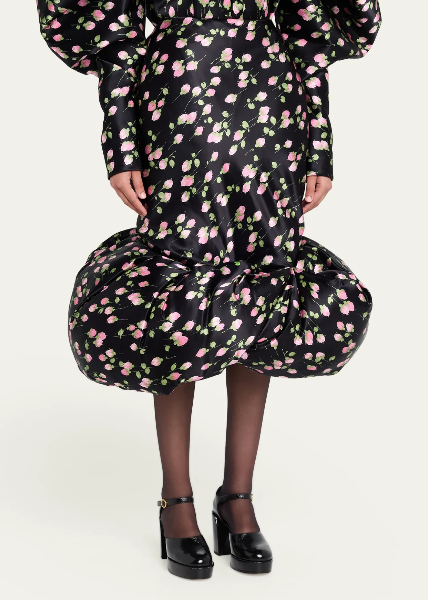 Marc Jacobs RunwayRose Print Satin Bubble Hem Skirt