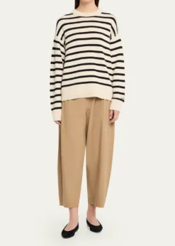 MARIA MCMANUSCashmere and Cotton Stripe Ladder Stitch Crewneck Sweater