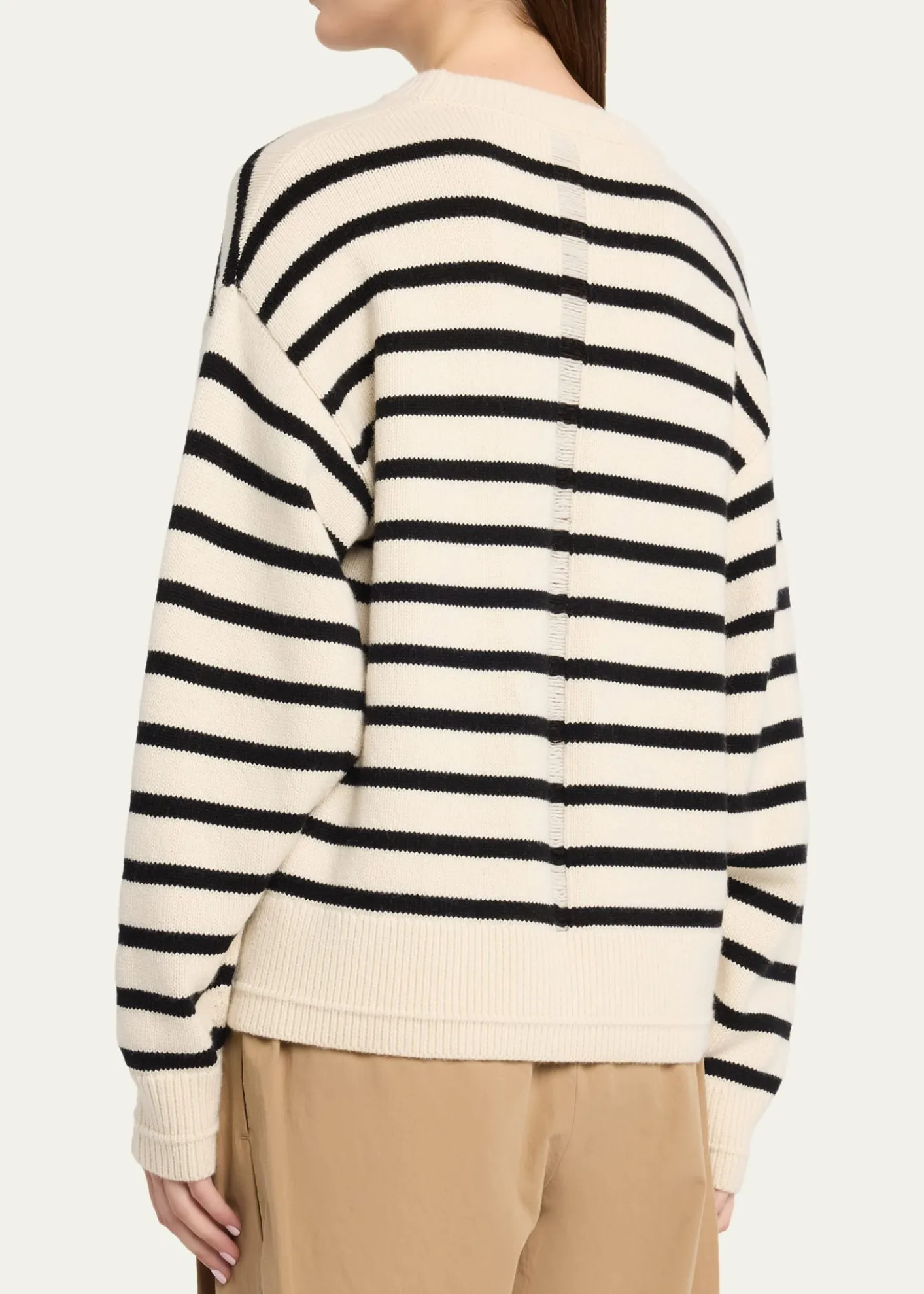 MARIA MCMANUSCashmere and Cotton Stripe Ladder Stitch Crewneck Sweater