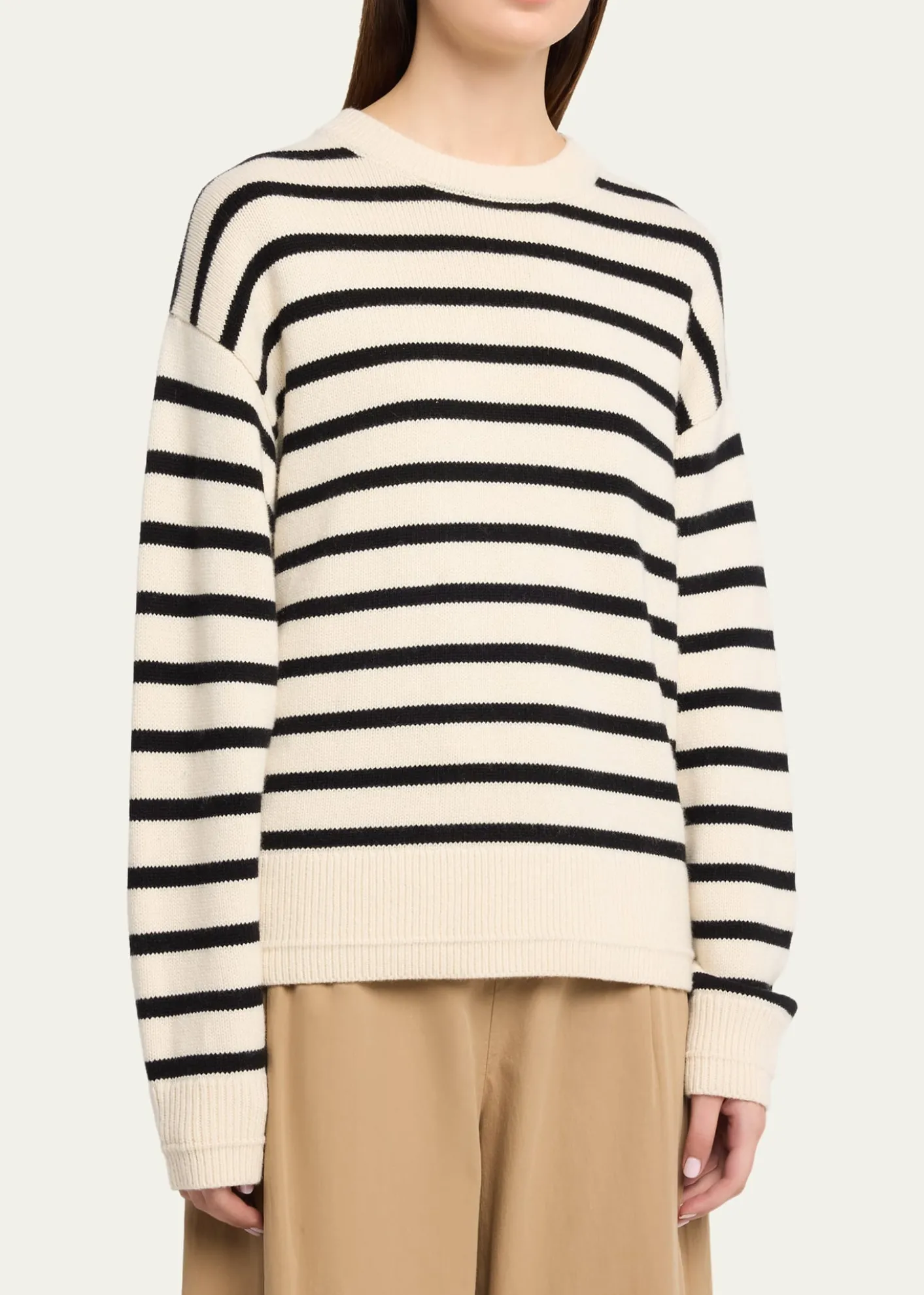 MARIA MCMANUSCashmere and Cotton Stripe Ladder Stitch Crewneck Sweater