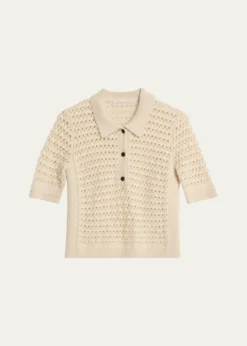 MARIA MCMANUSCashmere and Cotton Lace Crochet Polo Shirt