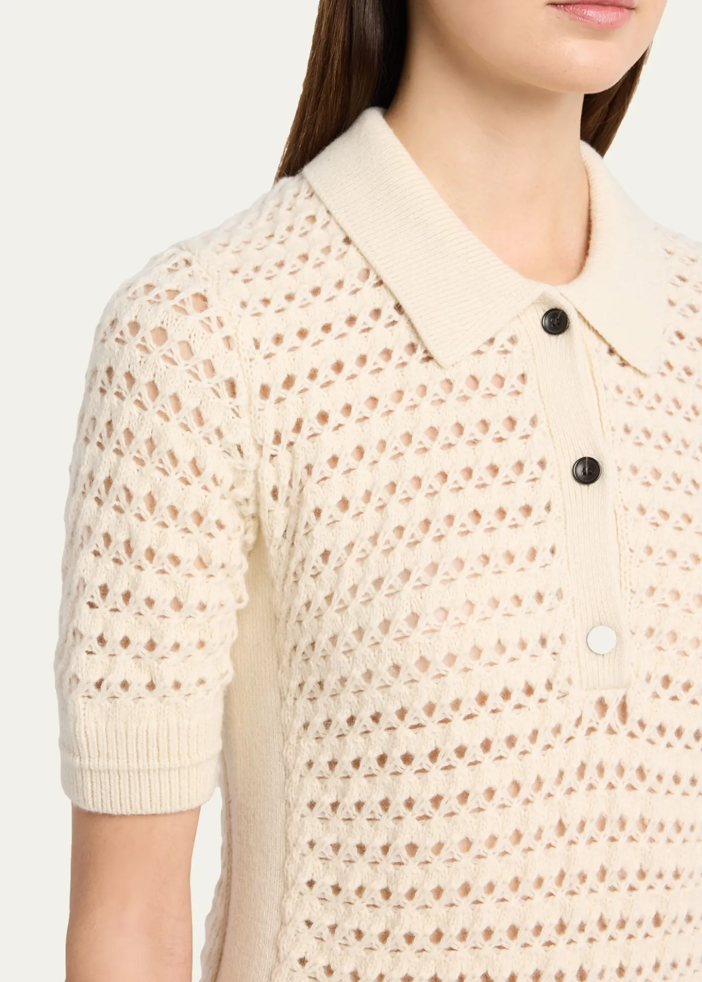 MARIA MCMANUSCashmere and Cotton Lace Crochet Polo Shirt