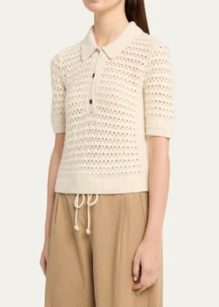 MARIA MCMANUSCashmere and Cotton Lace Crochet Polo Shirt