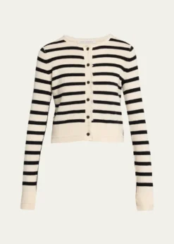 MARIA MCMANUSCashmere and Cotton Stripe Petite Fringe-Trim Cardigan