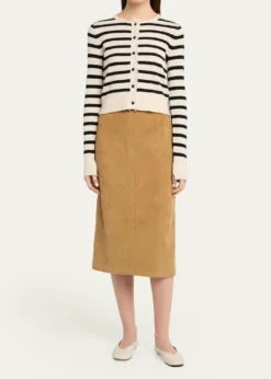 MARIA MCMANUSCashmere and Cotton Stripe Petite Fringe-Trim Cardigan