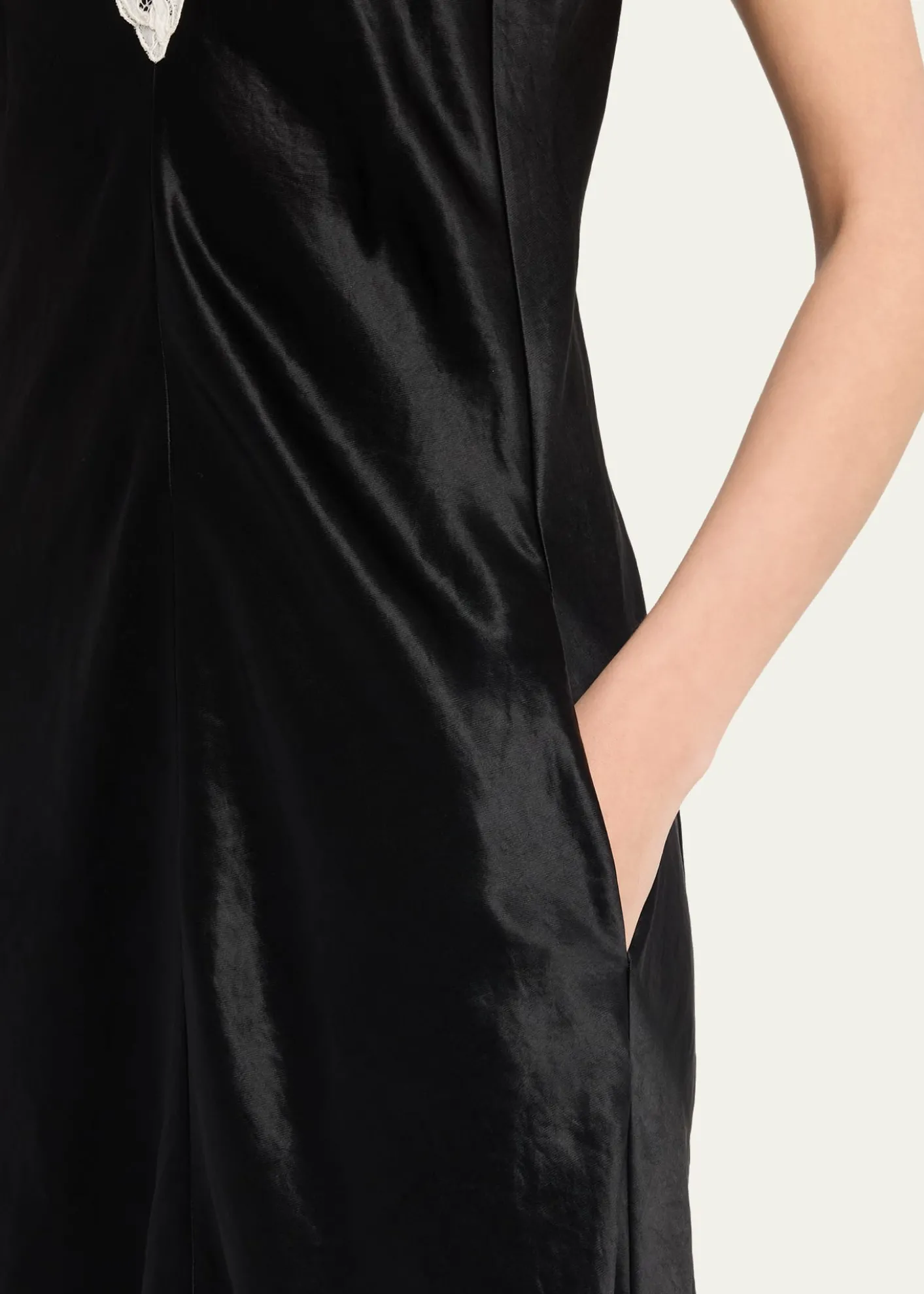MARIA MCMANUSLace V-Neck Sateen Dress