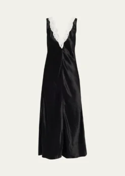 MARIA MCMANUSLace V-Neck Sateen Dress