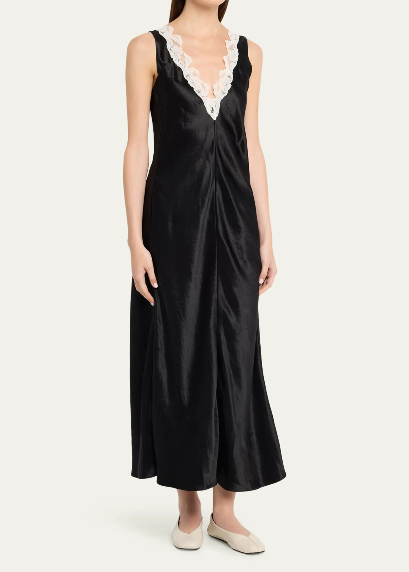 MARIA MCMANUSLace V-Neck Sateen Dress