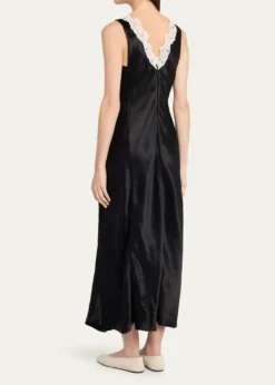 MARIA MCMANUSLace V-Neck Sateen Dress