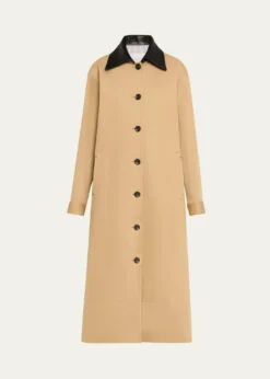 MARIA MCMANUSLeather-Collar A-Line Long Swing Coat