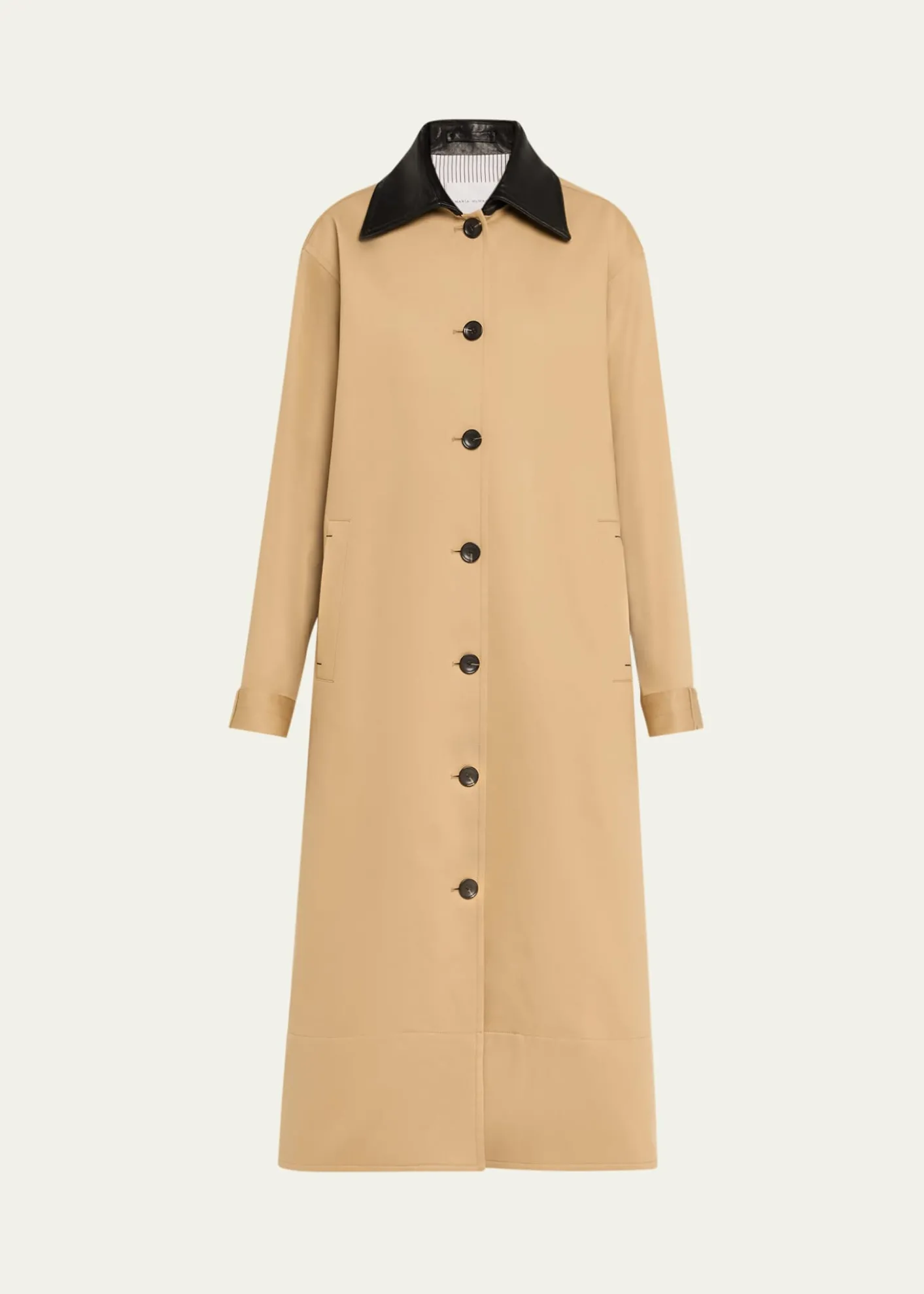 MARIA MCMANUSLeather-Collar A-Line Long Swing Coat