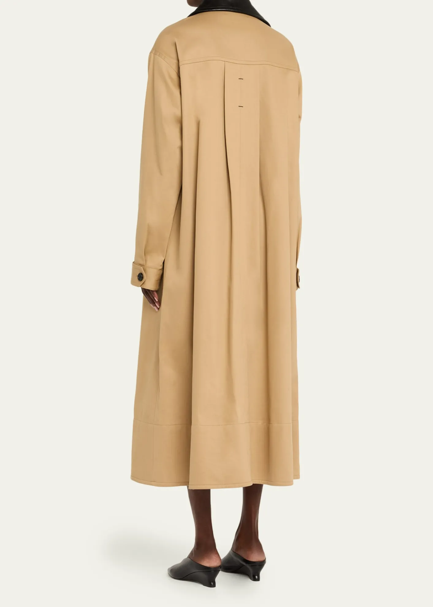 MARIA MCMANUSLeather-Collar A-Line Long Swing Coat