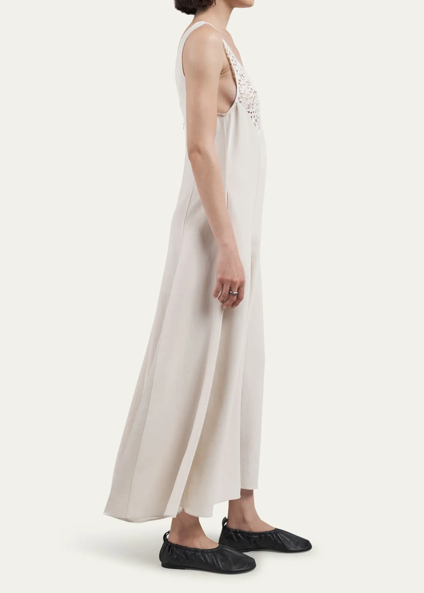 MARIA MCMANUSV-Neck Lace Godet Dress