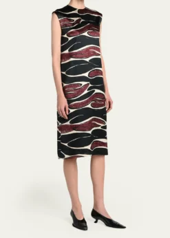 MarniAbstract Wave Sleeveless Midi Dress