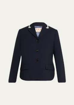 MarniContrast Ribbed Lapel Single-Breasted Blazer Jacket