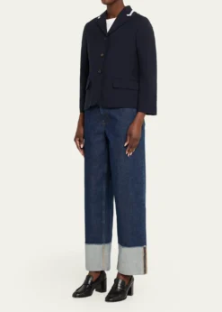 MarniContrast Ribbed Lapel Single-Breasted Blazer Jacket