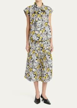 MarniFloral Cotton Midi Skirt