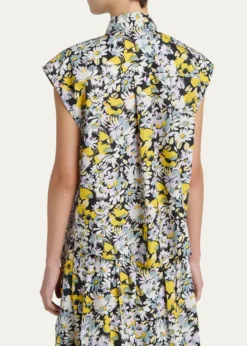 MarniFloral Tie-Neck Blouse