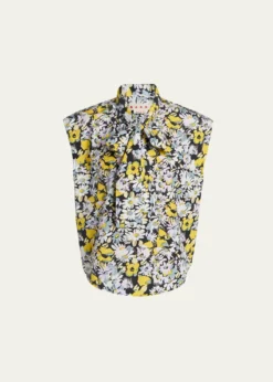 MarniFloral Tie-Neck Blouse