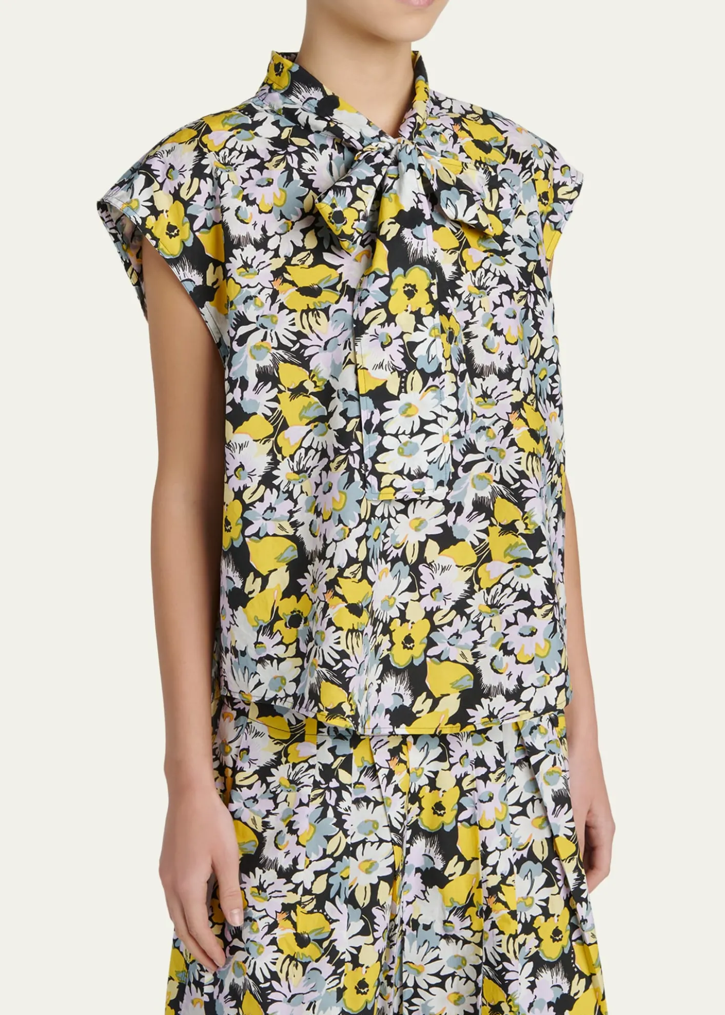 MarniFloral Tie-Neck Blouse
