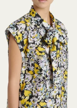 MarniFloral Tie-Neck Blouse