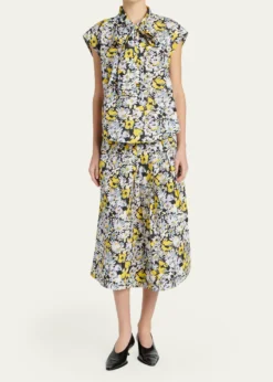 MarniFloral Tie-Neck Blouse