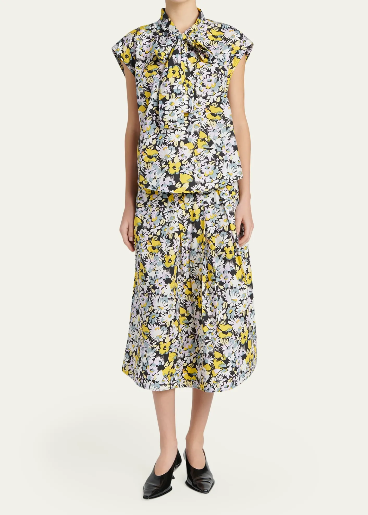MarniFloral Tie-Neck Blouse
