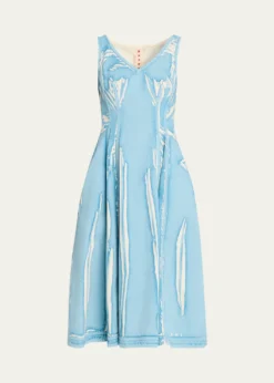 MarniScreen-Printed Denim Sleeveless Midi Dress