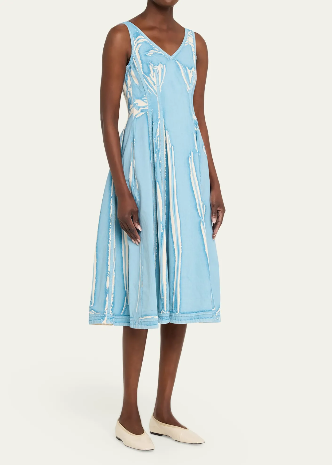 MarniScreen-Printed Denim Sleeveless Midi Dress